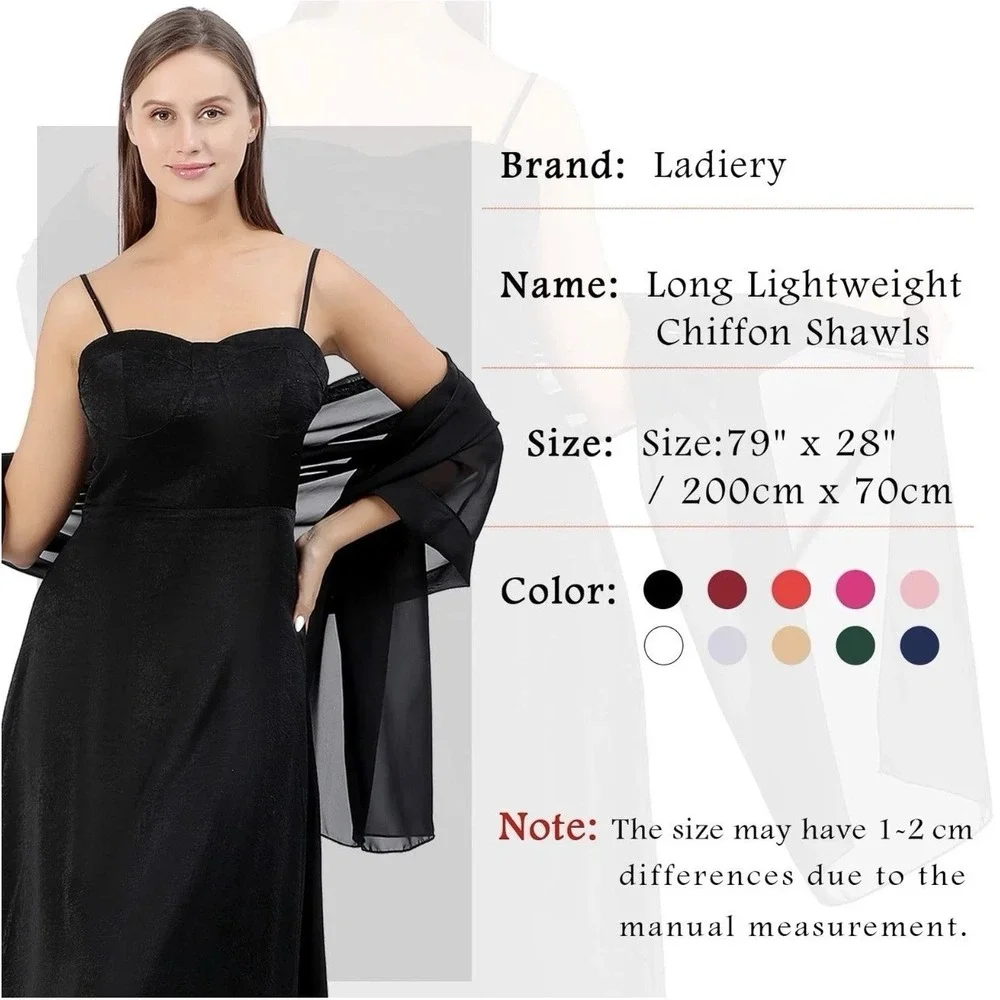 Ladiery Black Shawl Wraps for Women Evening Dresses, Chiffon Elegant Soft She...